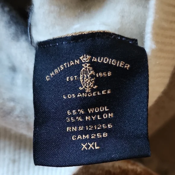 Christian Audigier Vintage Wool Blend Graphic Zip-Up Sweater - Cream and Black - Picture 9 of 9